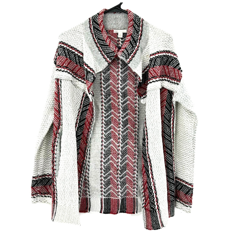 Cato size XS gray red black open front long sleeve cardigan sweater pockets